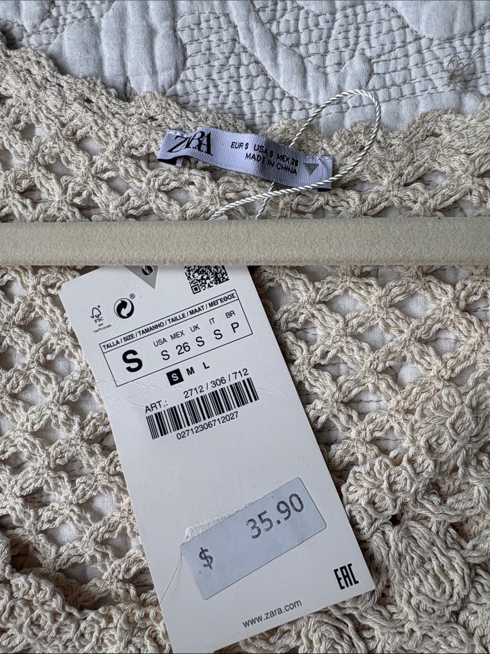 Zara Crochet Open-Knit Crop Top in Beige - Picture 2 of 3